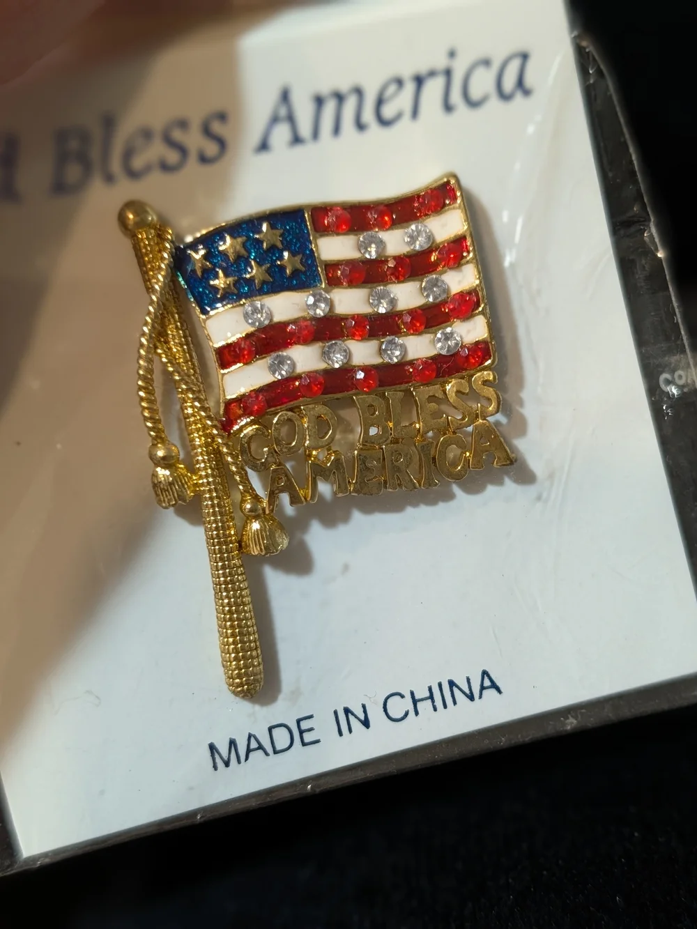 Gold American Flag Pin Brooch - Red, White & Blue